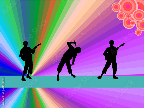 Boygroup-Rockband-Silhouette vor abstraktem Hintergrund