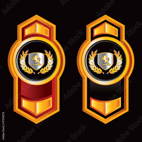 Lion shield on vertical gold arrows