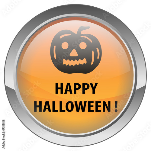 " Happy Halloween ! " button (with Spooky Pumpkin)