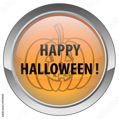 " Happy Halloween ! " button (with Smily Pumpkin)