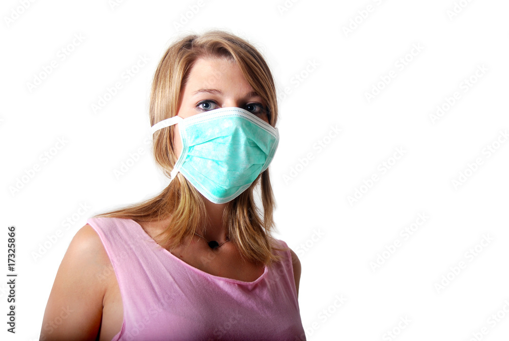 Grippe - Jeune fille blonde et masque de protection Stock Photo | Adobe  Stock