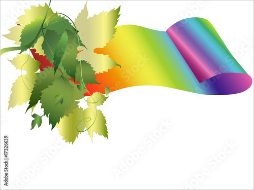 autumnal background with leaves and ribbon