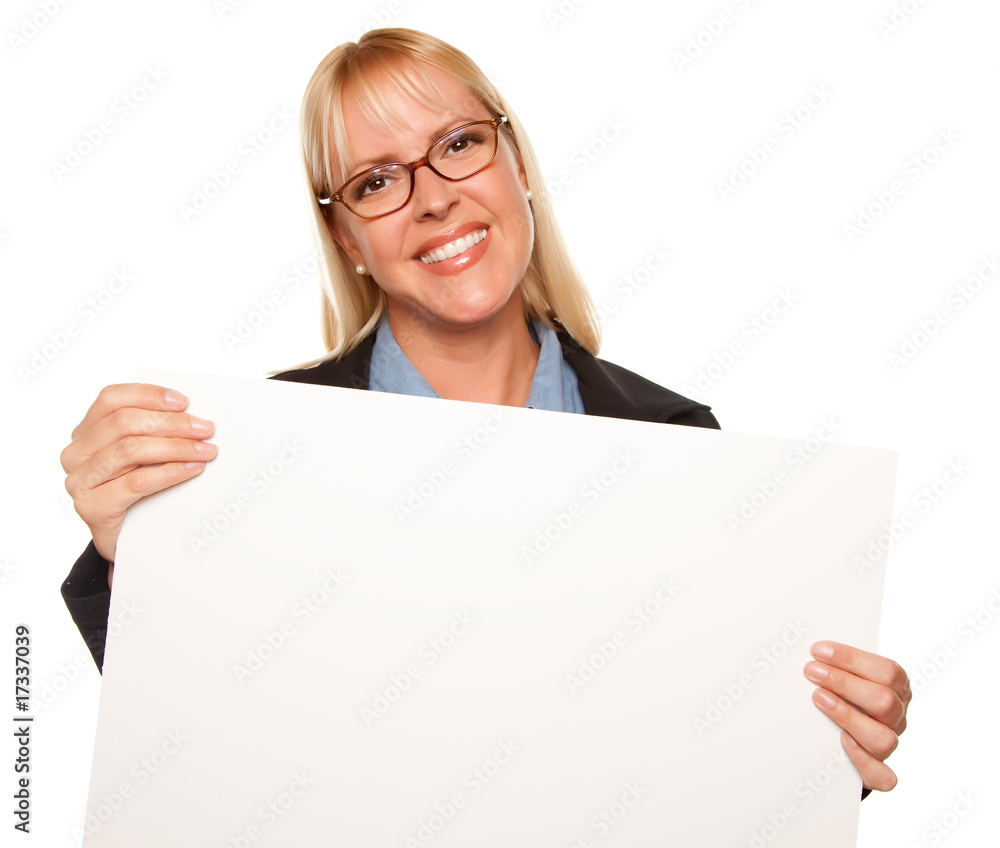 Attractive Blonde Holding Blank White Sign Attractive Blonde Holding Blank White Sign