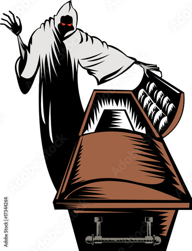Grim reaper with open casket