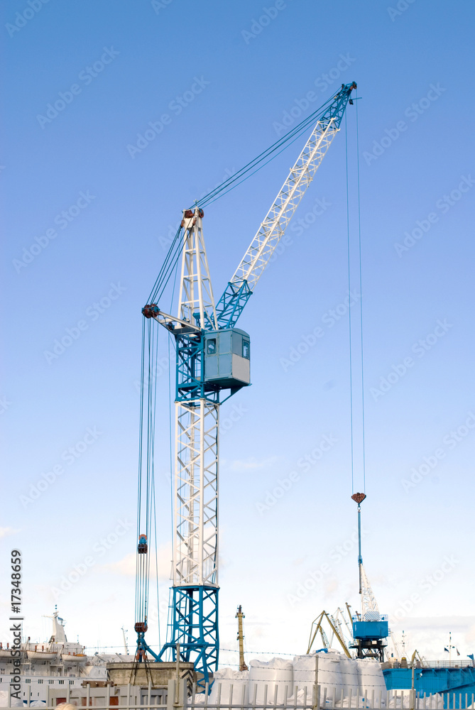 Sea port crane on blue sky, Estonia