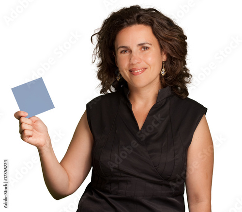 Woman presenting a blank card