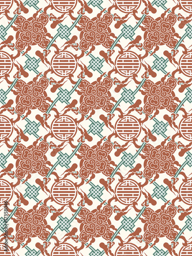 Vector chinese traditional meshed pattern, symbols and clouds