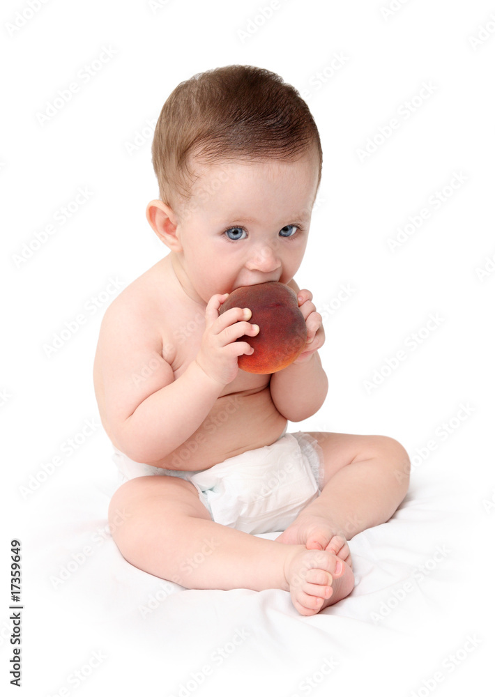 baby eating peach baby eating peach