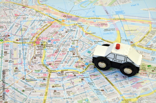 Canvas Print Police car on the map of the city