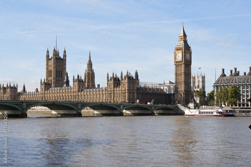 The Big Ben and Westminster bridge in London