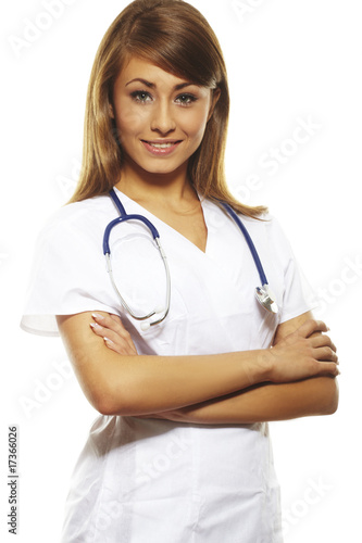 beautiful female doctor isolates on white