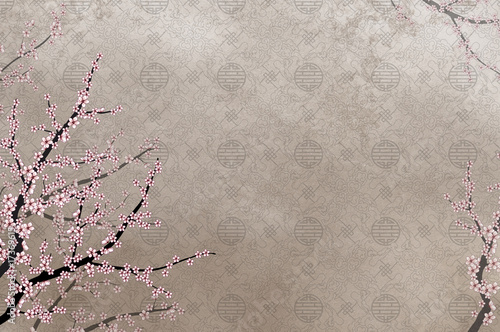 Wallpaper Mural Cherry tree and chinese pattern filigree with place for text Torontodigital.ca