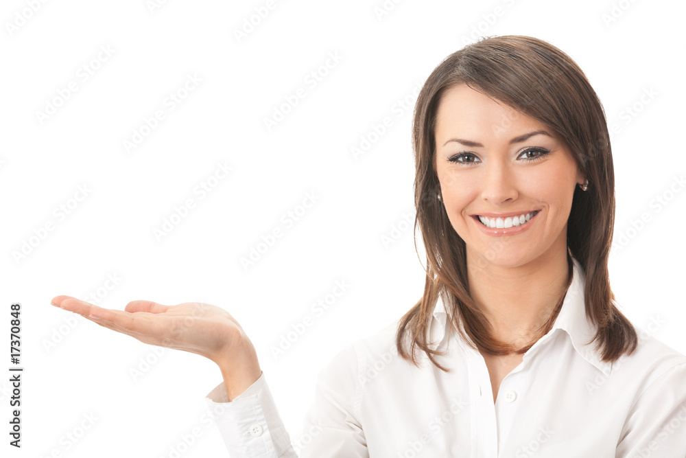 Photo of showing businesswoman, isolated on white Photo of showing businesswoman, isolated on white