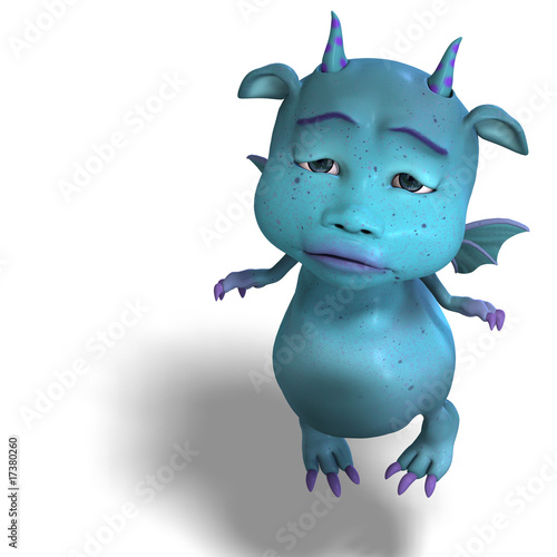 little blue cute toon dragon devil