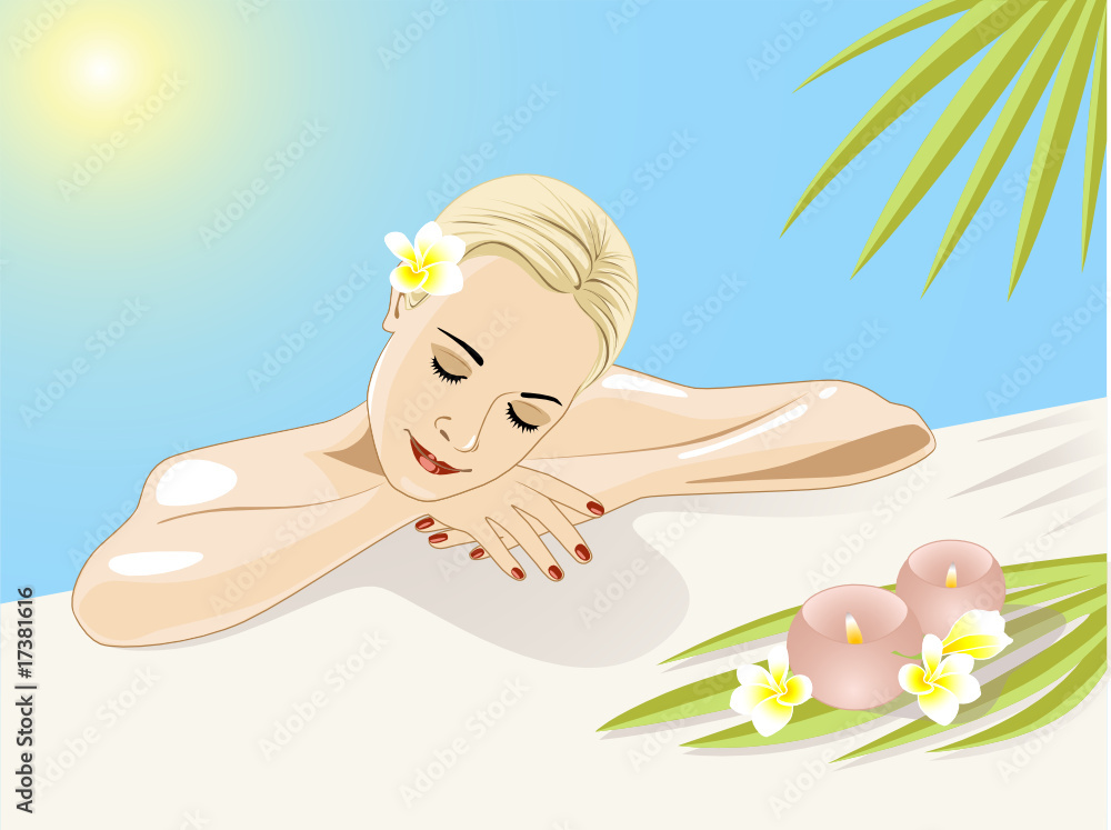 resting girl in swimming pool wiht flowers