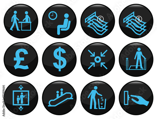 Business and office related black icon set