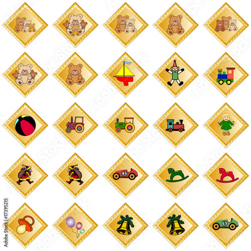 goldene Rauten mit Spielzeug und Weihnachtsmotiven