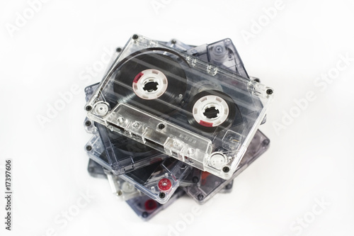 Stack of old audio tapes (on white background)
