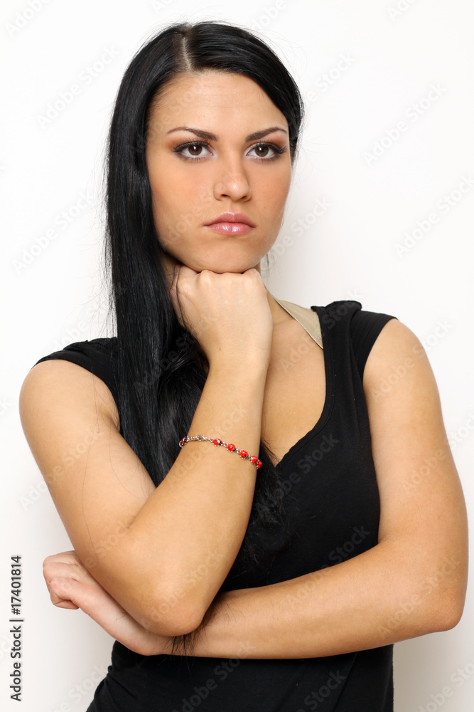 Closeup portrait of a funny woman standing indoors Closeup portrait of a funny woman standing indoors