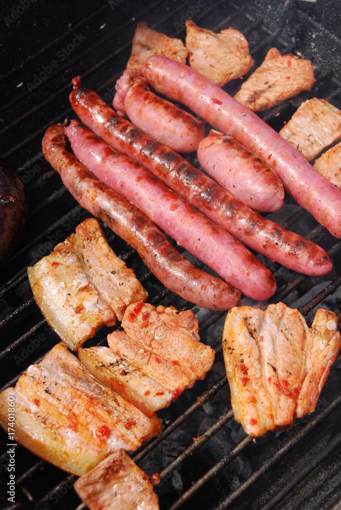 Tasty meal with fresh meat on grill Tasty meal with fresh meat on grill
