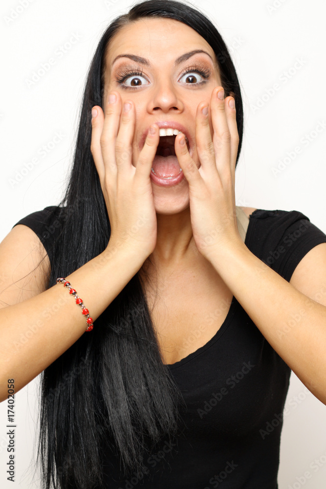 Closeup portrait of a funny woman standing indoors Closeup portrait of a funny woman standing indoors