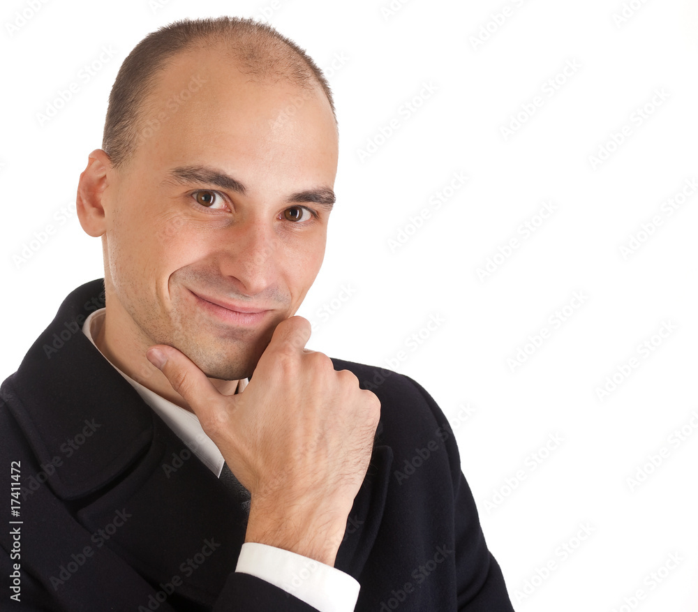 Closeup portrait of a happy man smiling isolated on white backgr Closeup portrait of a happy man smiling isolated on white backgr