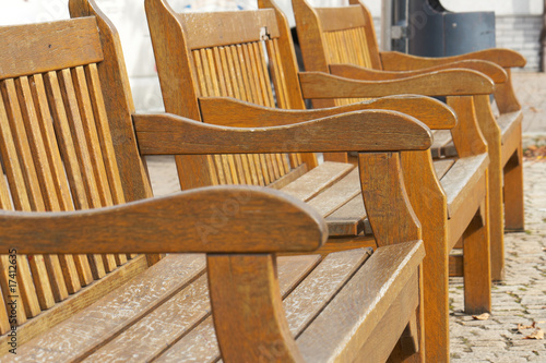 Three wooden bench