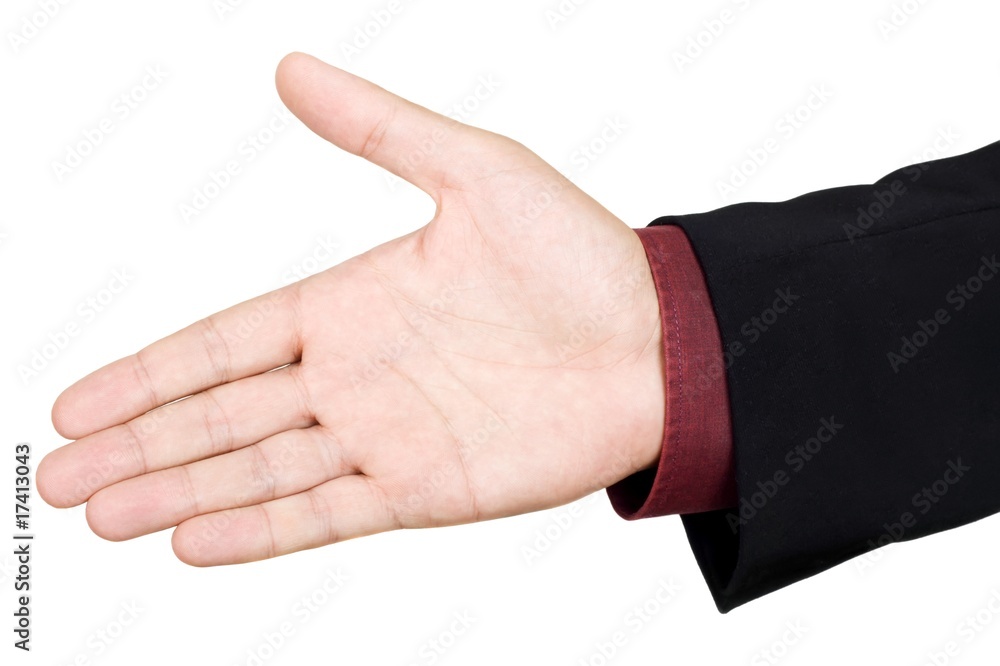 Open hand ready to seal a deal, isolated over white Open hand ready to seal a deal, isolated over white