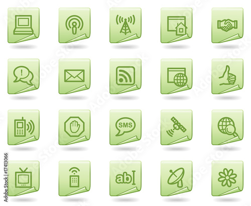 Internet communication web icons, green document series