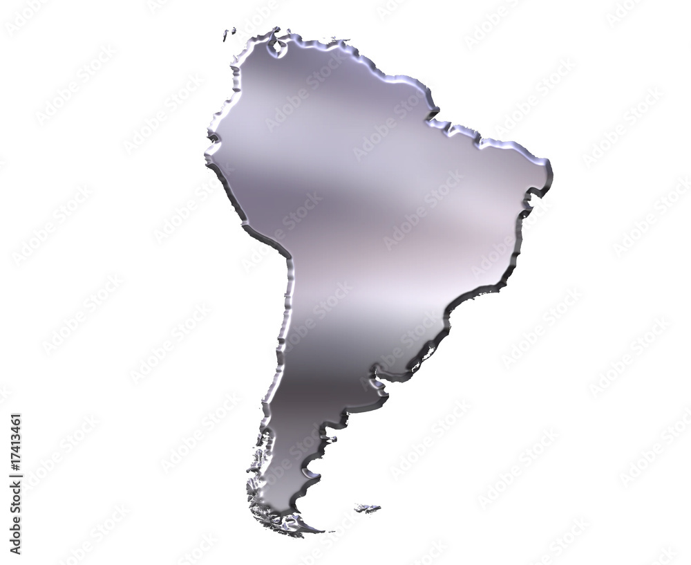 South America 3D Silver Map