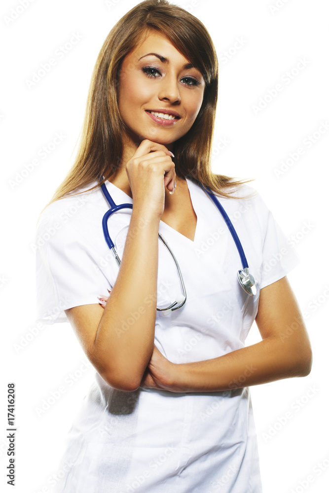 beautiful female doctor isolates on white