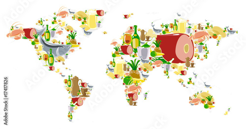 World map with food and drinks