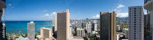 Panoramic 180 degree view of Waikiki beach, Honolulu, Hawaii © nfsphoto
