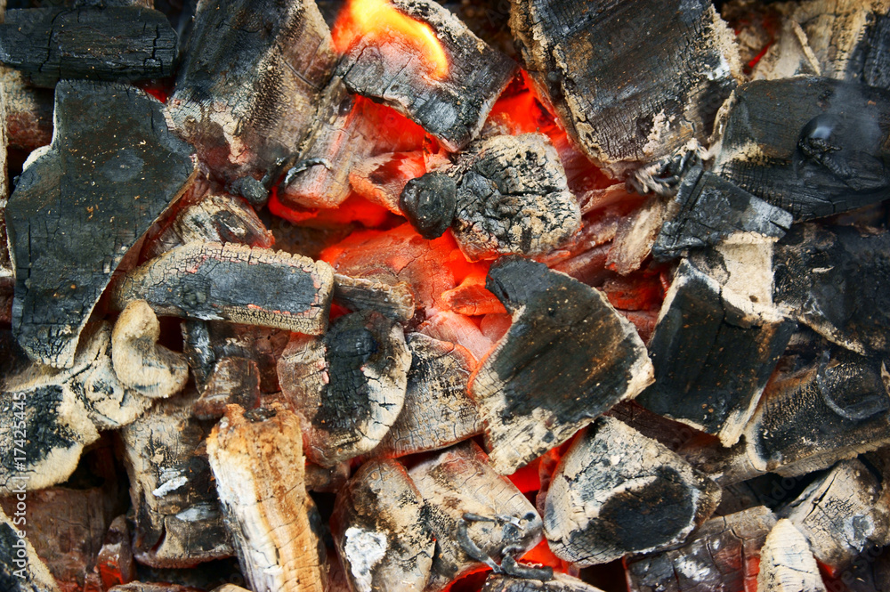 Fire in burning charcoal