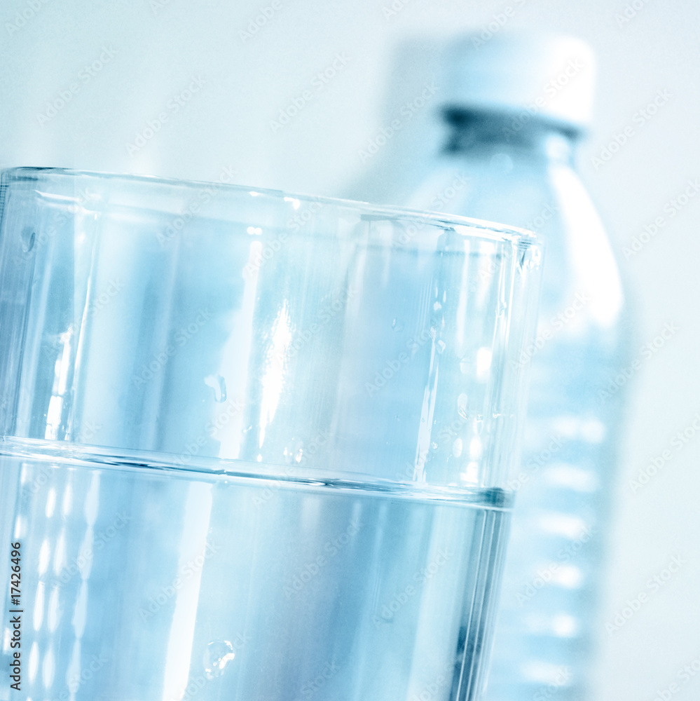 Blue Clear Water Glass and Water Bottle Blue Clear Water Glass and Water Bottle