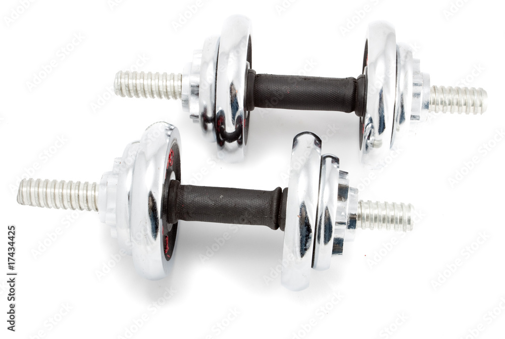 Chrome dumbbells isolated on white Chrome dumbbells isolated on white
