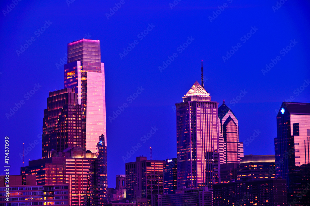 Center city Philadelphia and new comcast center at dusk
