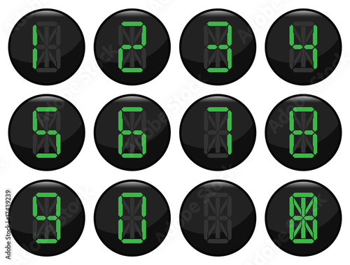 Digital number black icon set individually layered