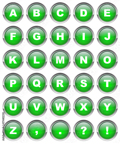 Alphabet buttons (vector ; green) (x30)