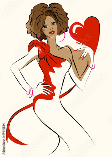Glamour girl with red heart.artistic