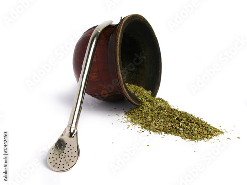Isolated Leather Mate Cup with Straw and yerba
