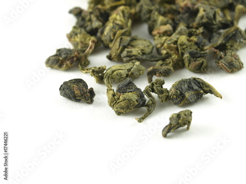 Closeup of green tea on isolated background