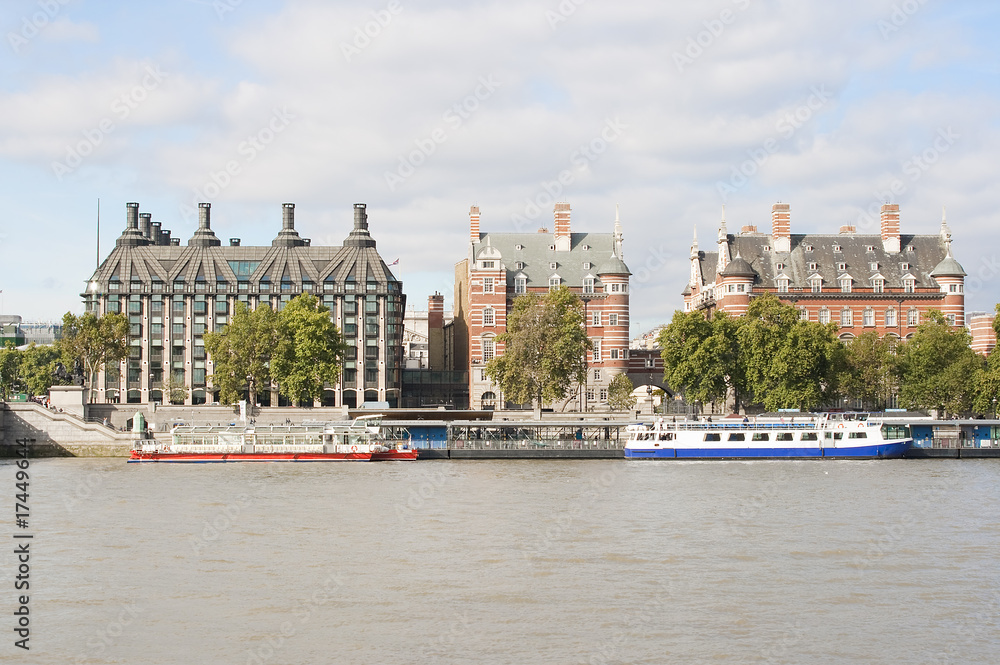 Ancient houses across the river Thames in London
