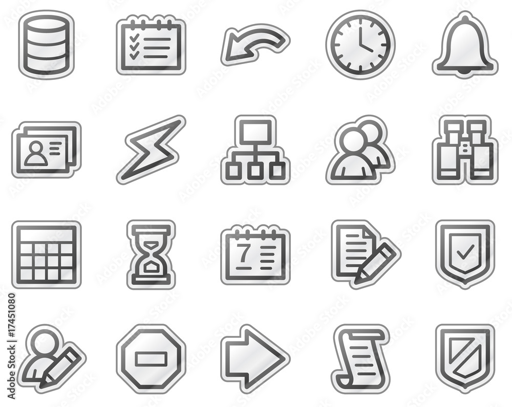 Database web icons, grey sticker series Database web icons, grey sticker series