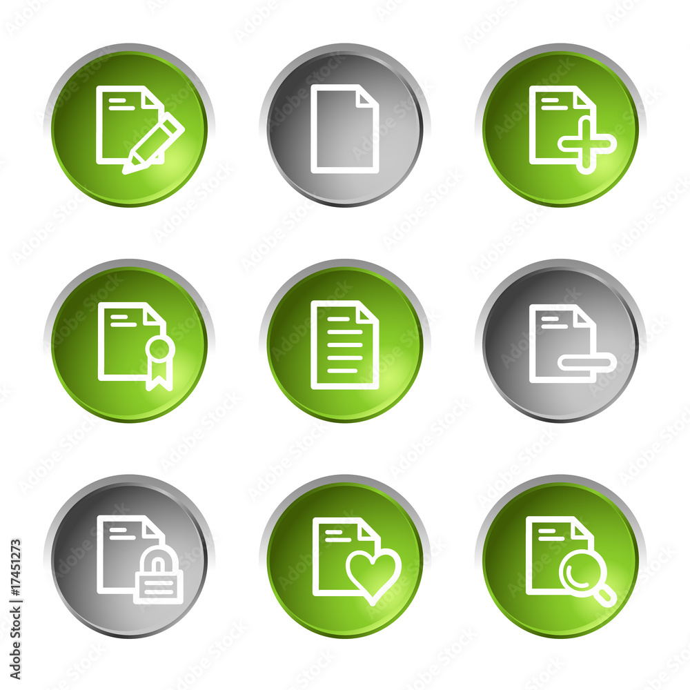 Document web icons set 2, green and grey circle buttons series Document web icons set 2, green and grey circle buttons series