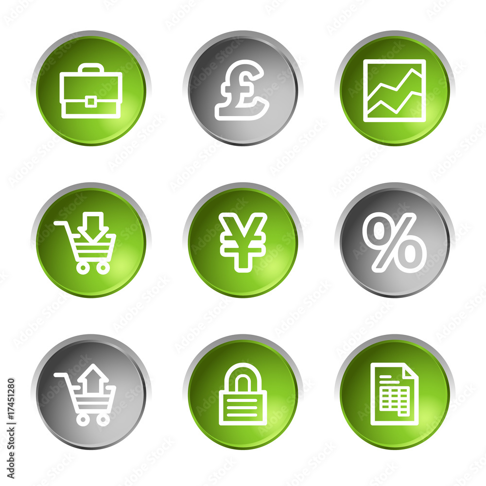 E-business web icons, green and grey circle buttons series E-business web icons, green and grey circle buttons series