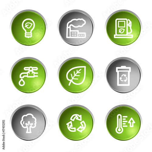 Ecology web icons, green and grey circle buttons series