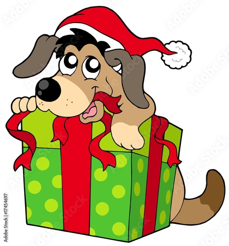 Cute dog in Santas hat