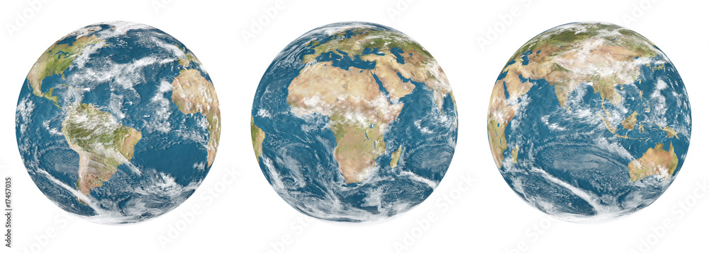 Fototapeta Set of 3 globes planet earth - white background
