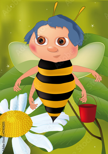 bee with a bucket collecting nectar